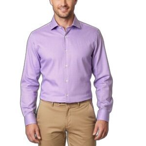 Boss Hugo Boss Men's Lavender White Mini Check LS Sharp Fit Dress Shirt 17.5/R